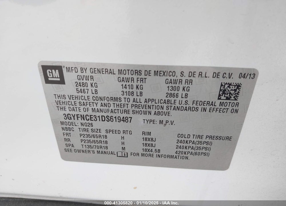 2013 CADILLAC SRX LUXURY COLLECTION VIN: 3GYFNCE31DS619487