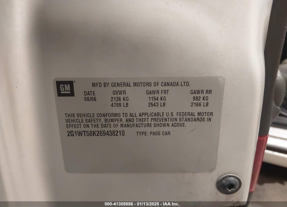 2006 CHEVROLET IMPALA LT VIN: 2G1WT58K269438210