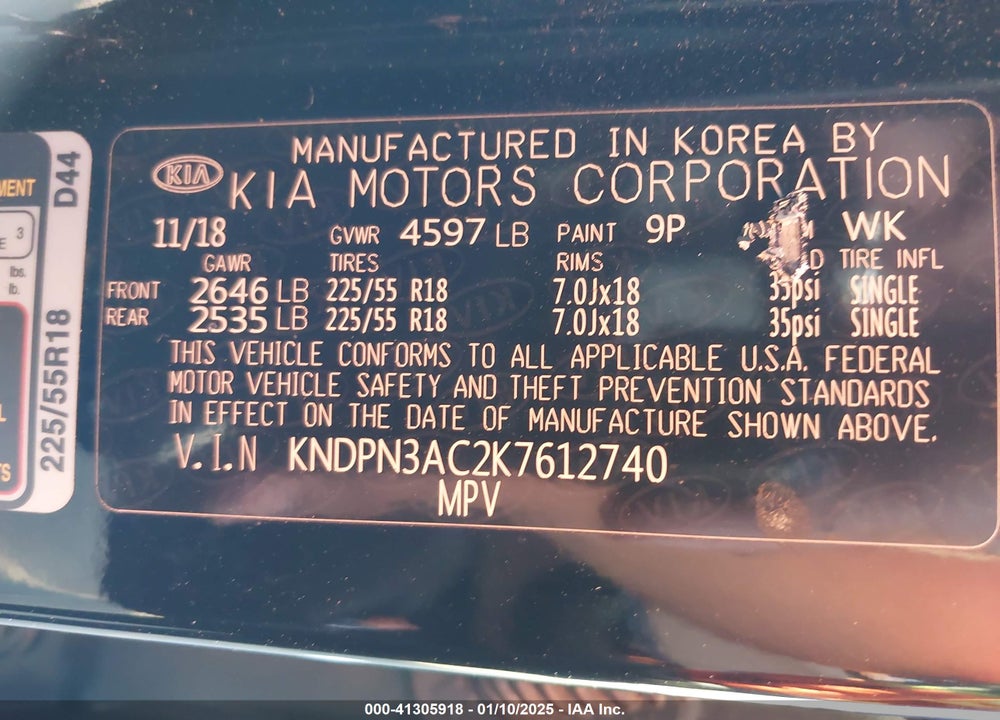 2019 KIA SPORTAGE EX VIN: KNDPN3AC2K7612740