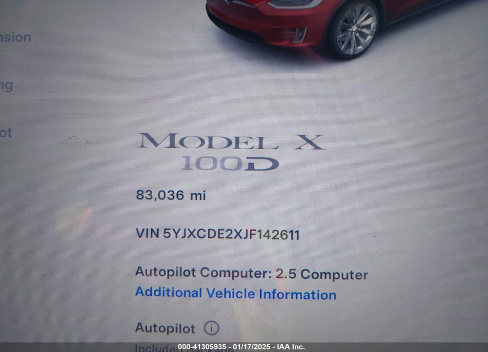 2018 TESLA MODEL X 100D/75D/P100D VIN: 5YJXCDE2XJF142611