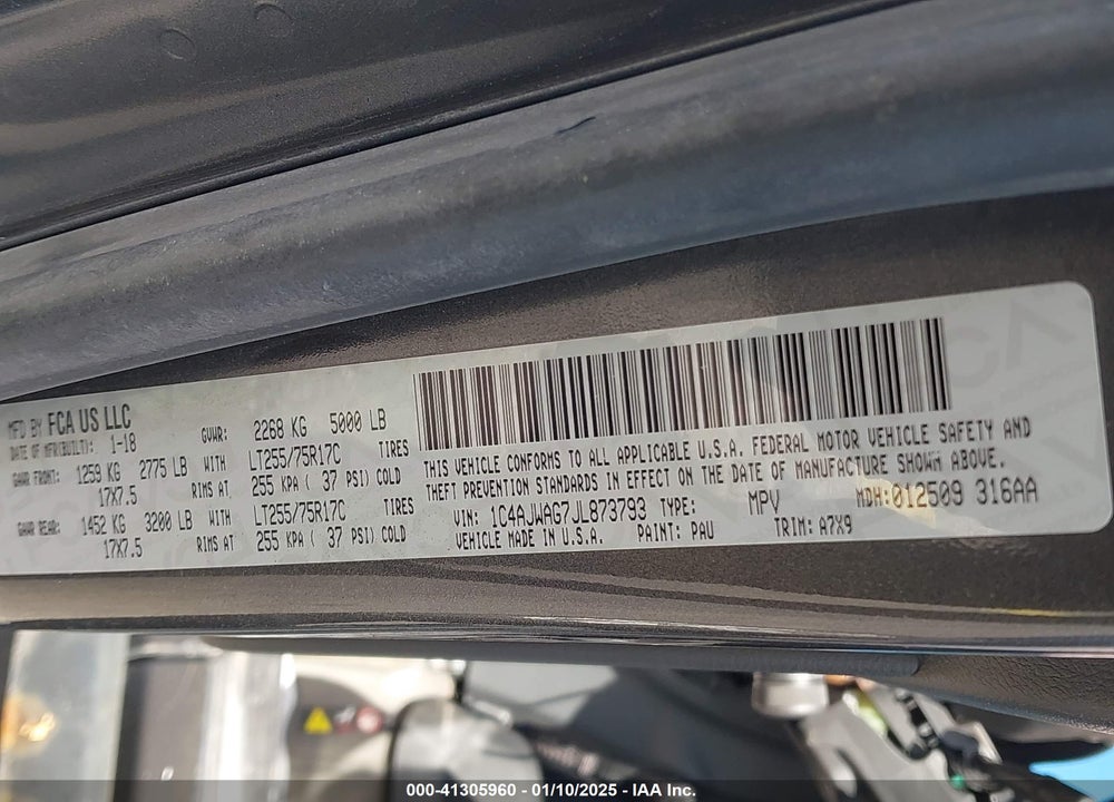 2018 JEEP WRANGLER JK WILLY WHEELER 4X4 VIN: 1C4AJWAG7JL873793