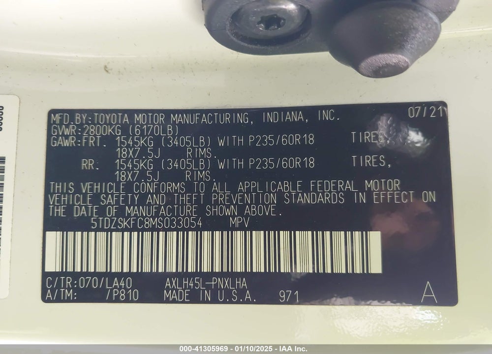 2021 TOYOTA SIENNA LIMITED VIN: 5TDZSKFC8MS033054