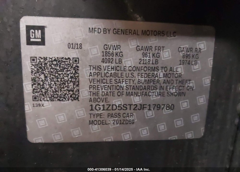 2018 CHEVROLET MALIBU VIN: 1G1ZD5ST2JF179780