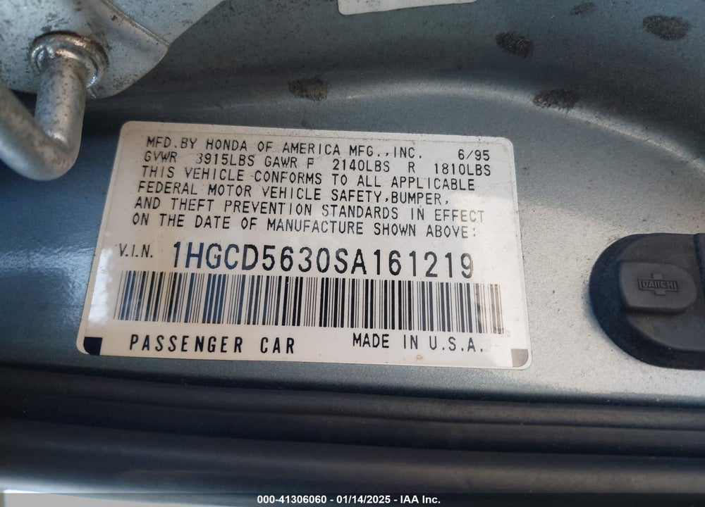 1995 HONDA ACCORD LX/EX VIN: 1HGCD5630SA161219