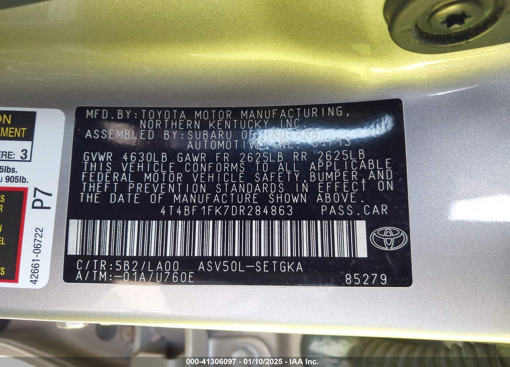 2013 TOYOTA CAMRY XLE VIN: 4T4BF1FK7DR284863