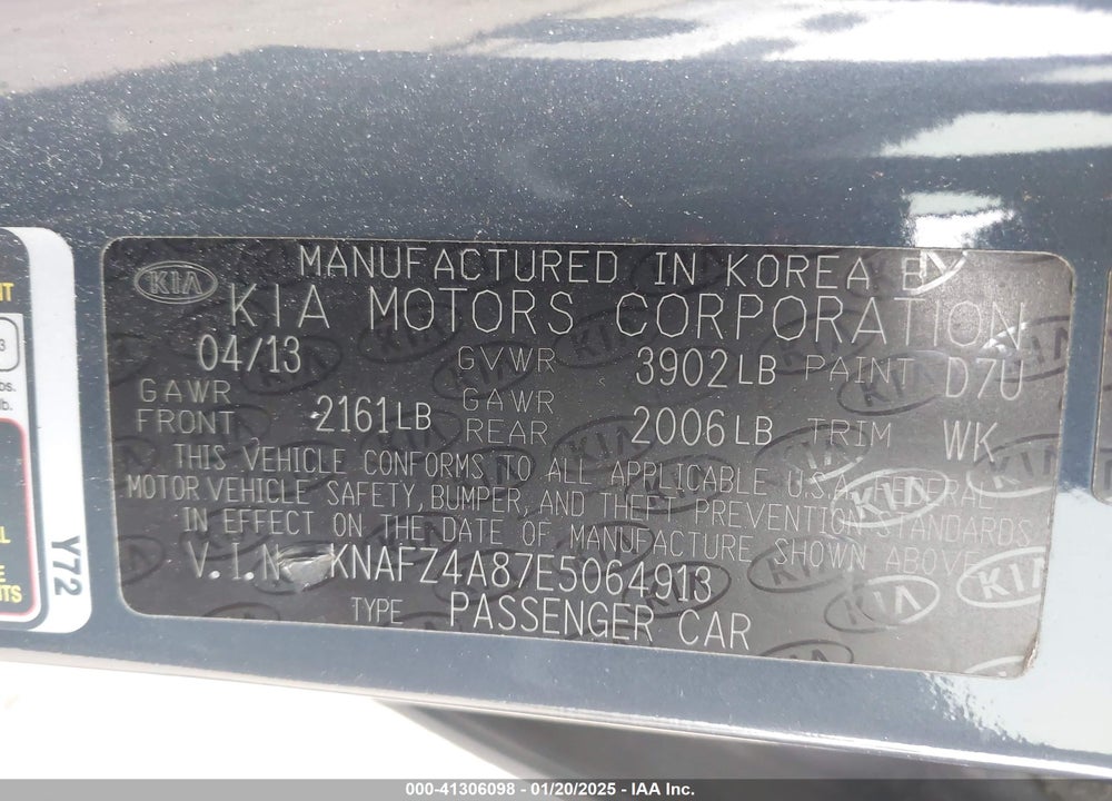 2014 KIA FORTE VIN: KNAFZ4A87E5064913