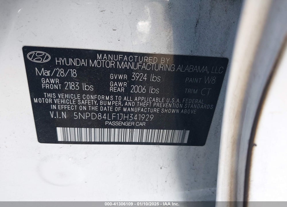 2018 HYUNDAI ELANTRA VALUE EDITION VIN: 5NPD84LF1JH341929