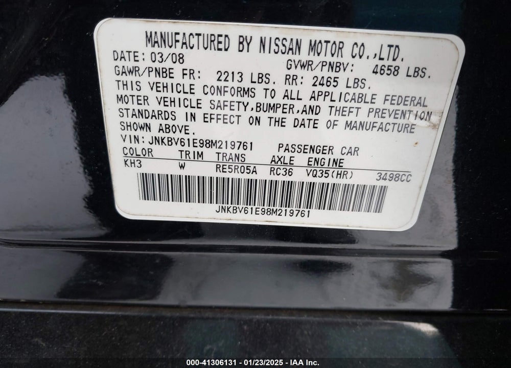 2008 INFINITI G35 VIN: JNKBV61E98M219761