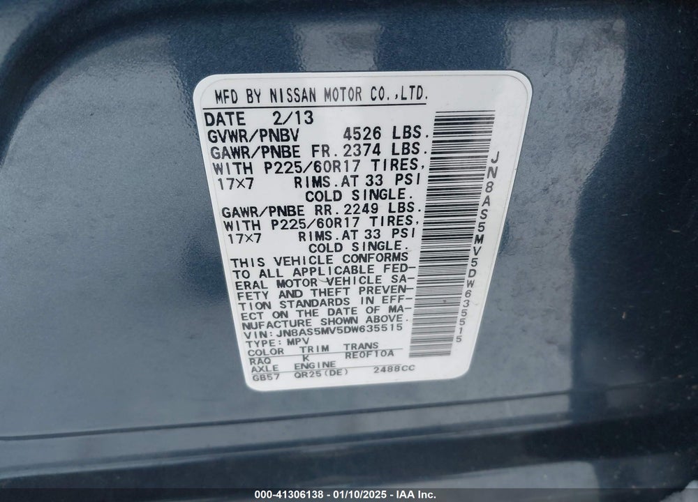 2013 NISSAN ROGUE SV VIN: JN8AS5MV5DW635515