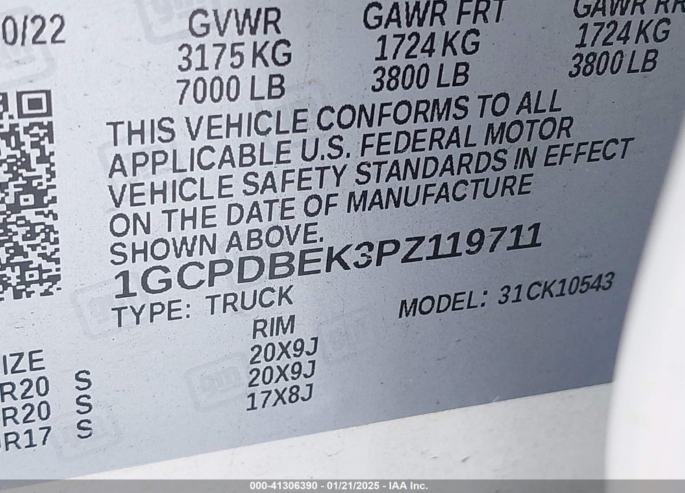 2023 CHEVROLET SILVERADO 1500 VIN: 1GCPDBEK3PZ119711