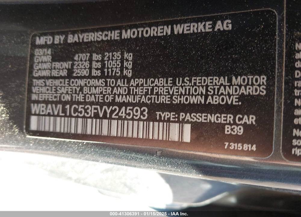 2015 BMW X1 XDRIVE28I VIN: WBAVL1C53FVY24593