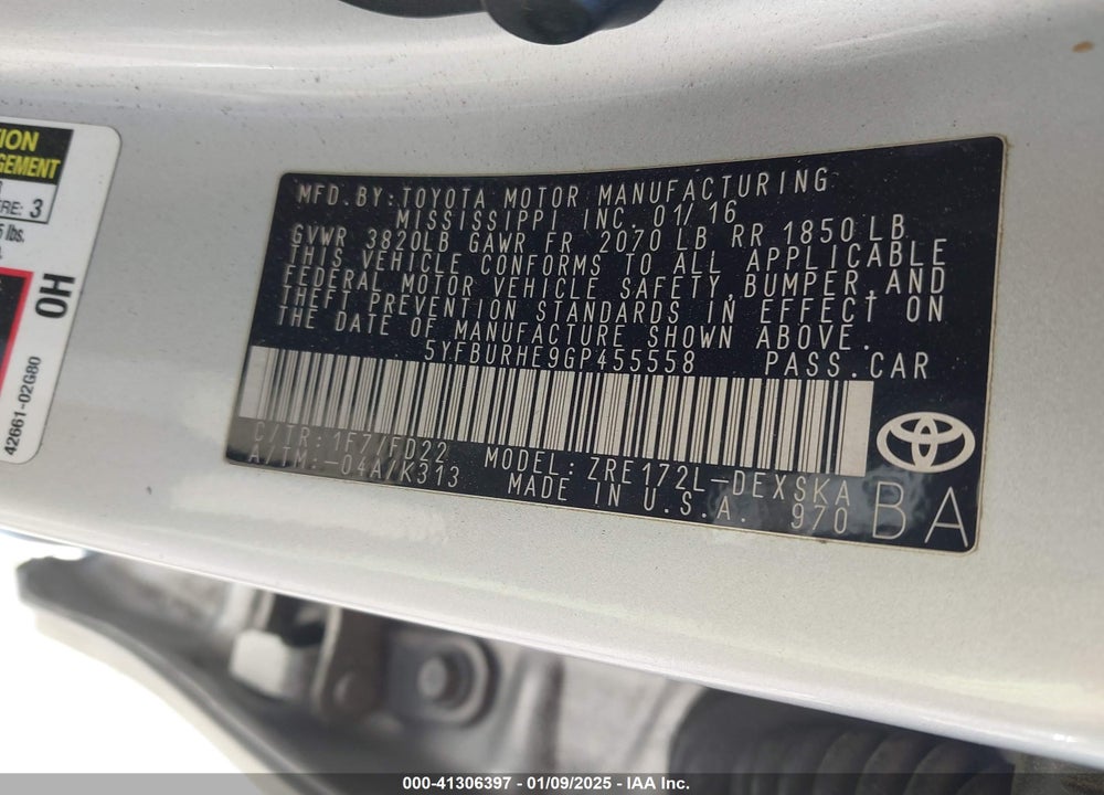 2016 TOYOTA COROLLA S PLUS VIN: 5YFBURHE9GP455558