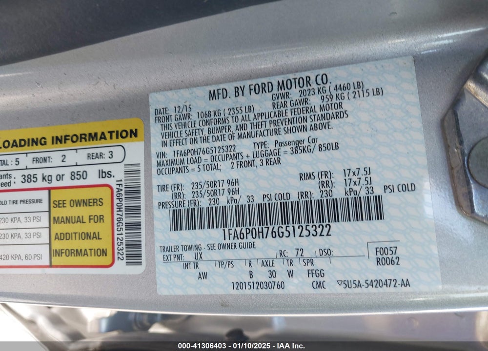 2016 FORD FUSION SE VIN: 1FA6P0H76G5125322