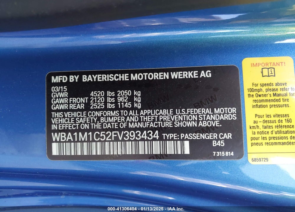 2015 BMW M235 VIN: WBA1M1C52FV393434