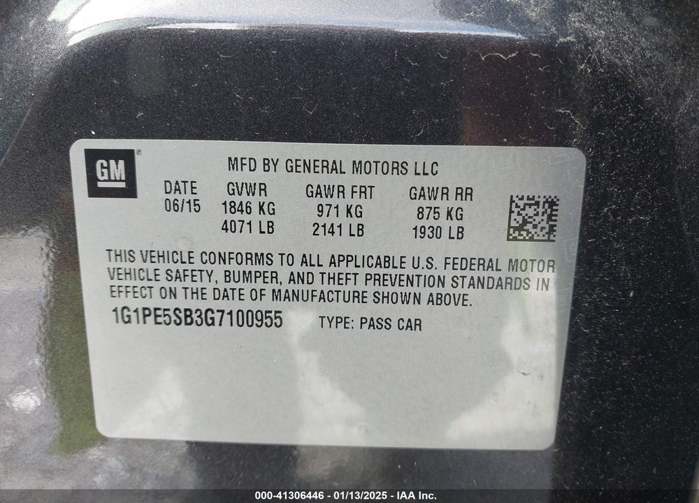 2016 CHEVROLET CRUZE LIMITED 1LT AUTO VIN: 1G1PE5SB3G7100955