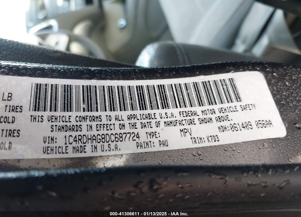 2013 DODGE DURANGO SXT VIN: 1C4RDHAG8DC687724