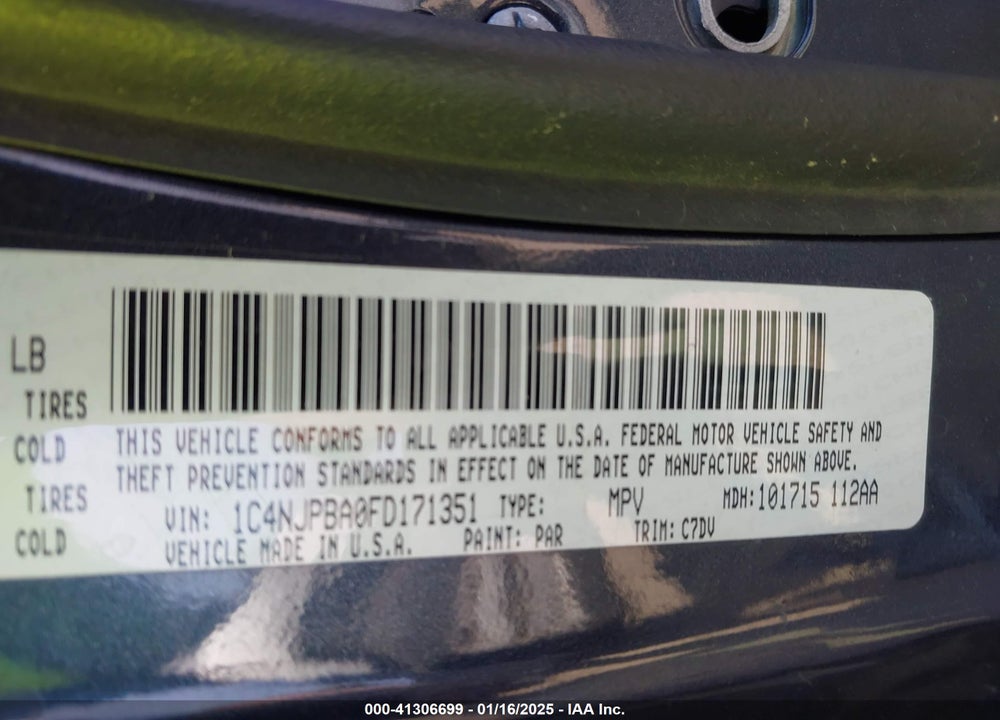 2015 JEEP PATRIOT VIN: 1C4NJPBA0FD171351