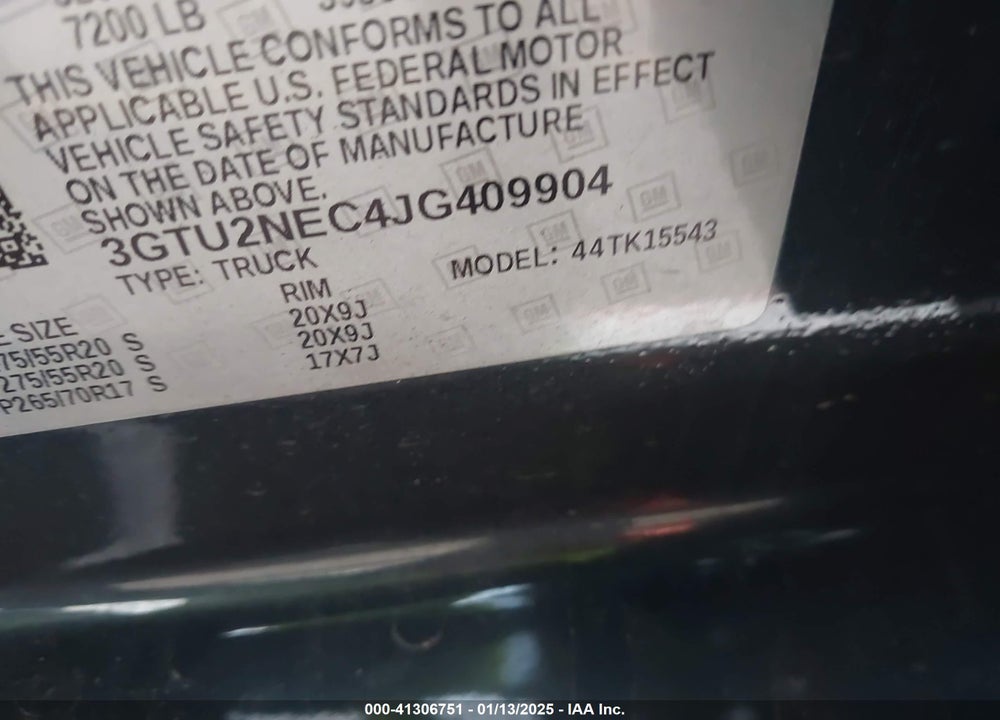 2018 GMC SIERRA 1500 SLT VIN: 3GTU2NEC4JG409904