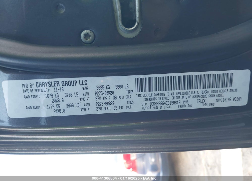 2014 RAM 1500 VIN: 1C6RR6GG4ES198619
