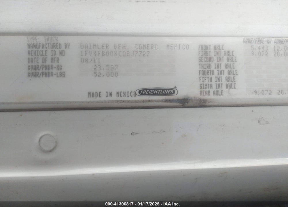 2012 FREIGHTLINER CORONADO 132 CORONADO 132 VIN: 1FVXFB00XCDBJ7727