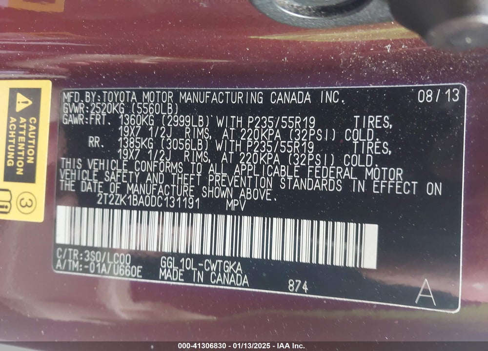 2013 LEXUS RX 350 VIN: 2T2ZK1BA0DC131191