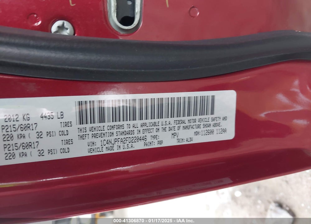 2015 JEEP PATRIOT VIN: 1C4NJPFA2FD220446