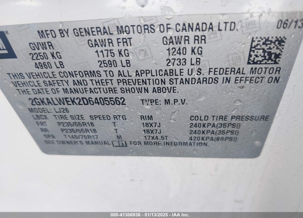 2013 GMC TERRAIN SLT-2 VIN: 2GKALWEK2D6405562