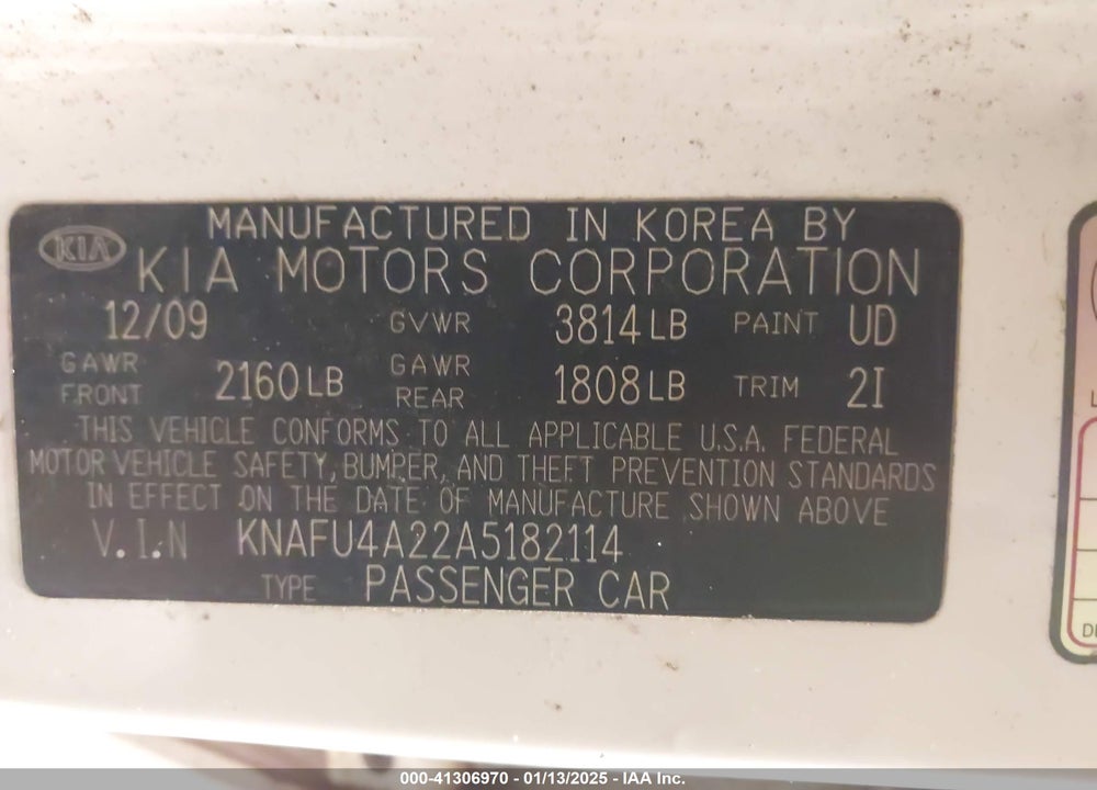 2010 KIA FORTE EX VIN: KNAFU4A22A5182114