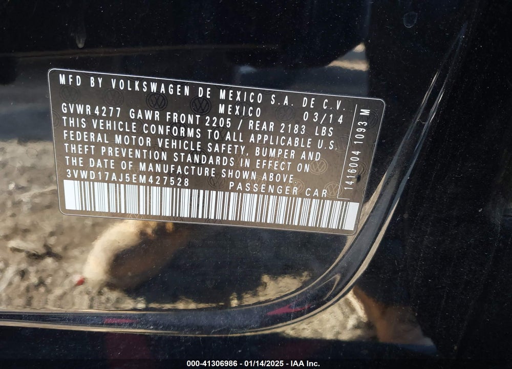 2014 VOLKSWAGEN JETTA 1.8T SE VIN: 3VWD17AJ5EM427528