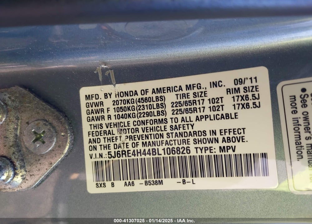 2011 HONDA CR-V SE VIN: 5J6RE4H44BL106826