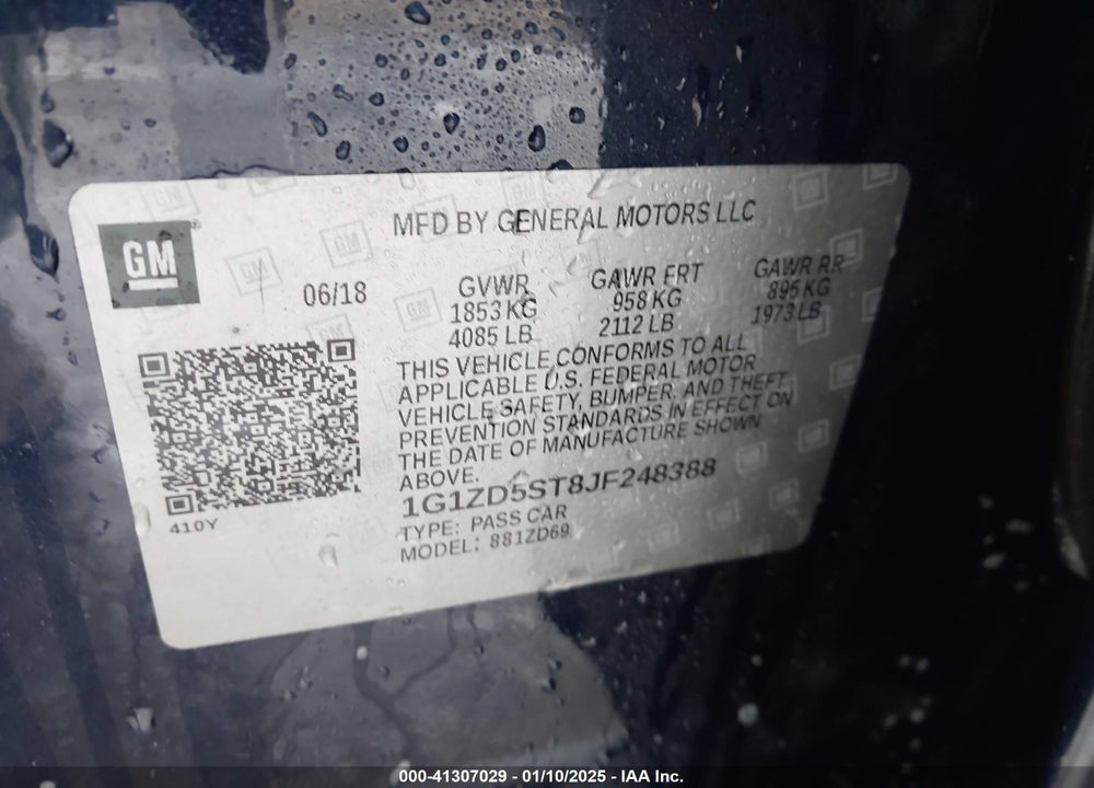2018 CHEVROLET MALIBU VIN: 1G1ZD5ST8JF248388
