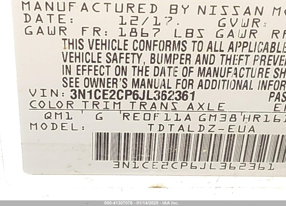 2018 NISSAN VERSA NOTE SV VIN: 3N1CE2CP6JL362361