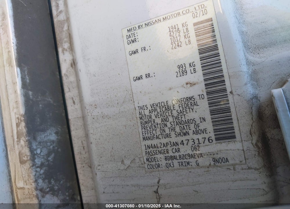 2010 NISSAN ALTIMA 2.5 S VIN: 1N4AL2AP3AN473176