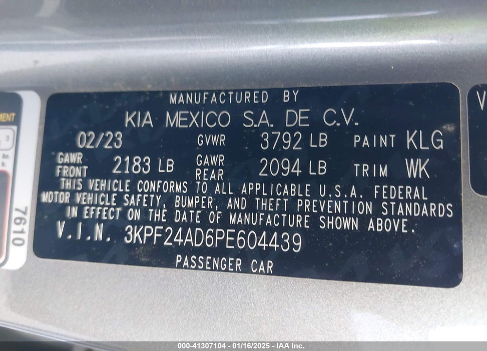 2023 KIA FORTE VIN: 3KPF24AD6PE604439