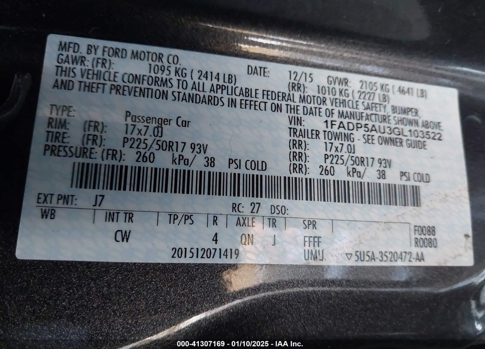 2016 FORD C-MAX HYBRID SE VIN: 1FADP5AU3GL103522