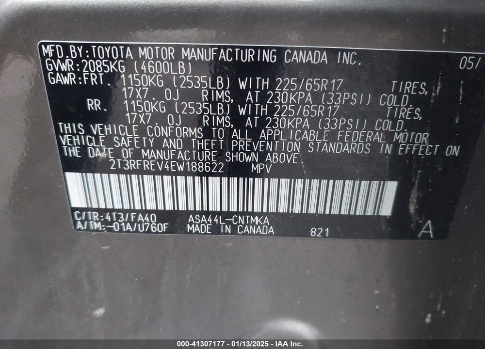 2014 TOYOTA RAV4 XLE VIN: 2T3RFREV4EW188622