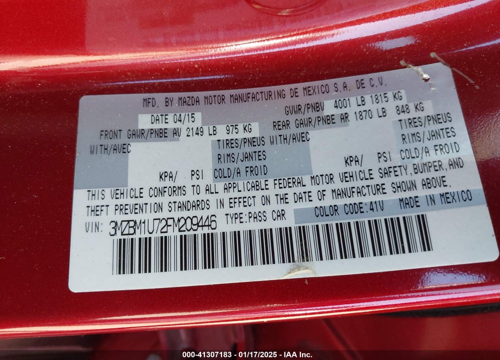 2015 MAZDA 3 I SPORT VIN: 3MZBM1U72FM209446