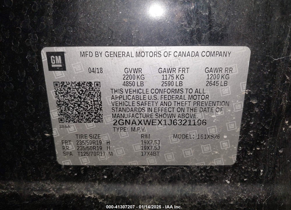 2018 CHEVROLET EQUINOX PREMIER VIN: 2GNAXWEX1J6321196