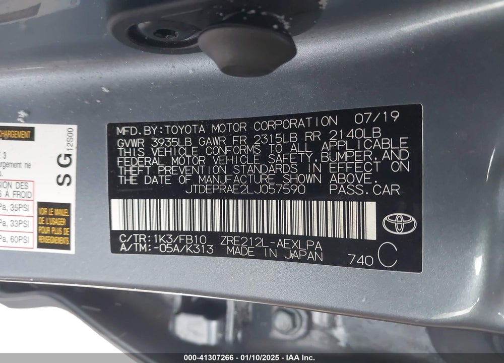 2020 TOYOTA COROLLA LE VIN: JTDEPRAE2LJ057590