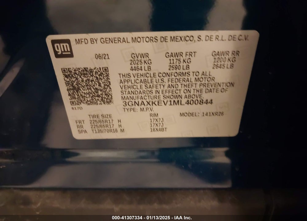 2021 CHEVROLET EQUINOX FWD LT VIN: 3GNAXKEV1ML400844