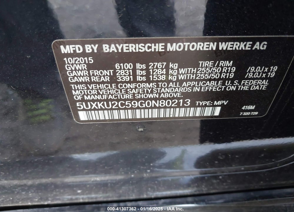 2016 BMW X6 XDRIVE35I VIN: 5UXKU2C59G0N80213