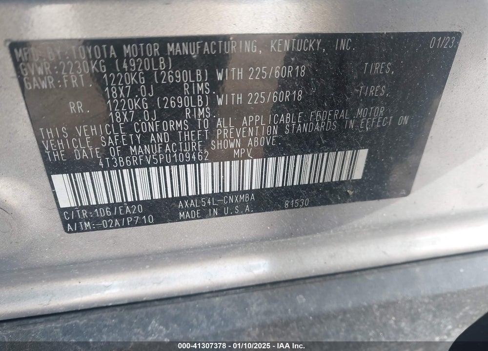 2023 TOYOTA RAV4 HYBRID XLE PREMIUM VIN: 4T3B6RFV5PU109462