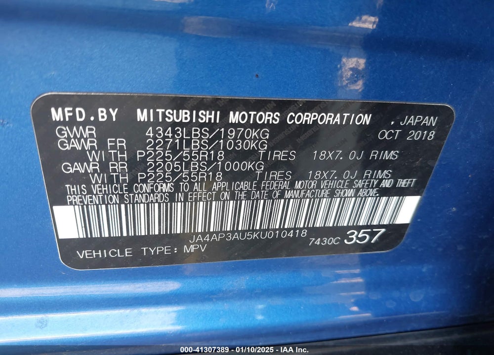 2019 MITSUBISHI OUTLANDER SPORT 2.0 LE VIN: JA4AP3AU5KU010418