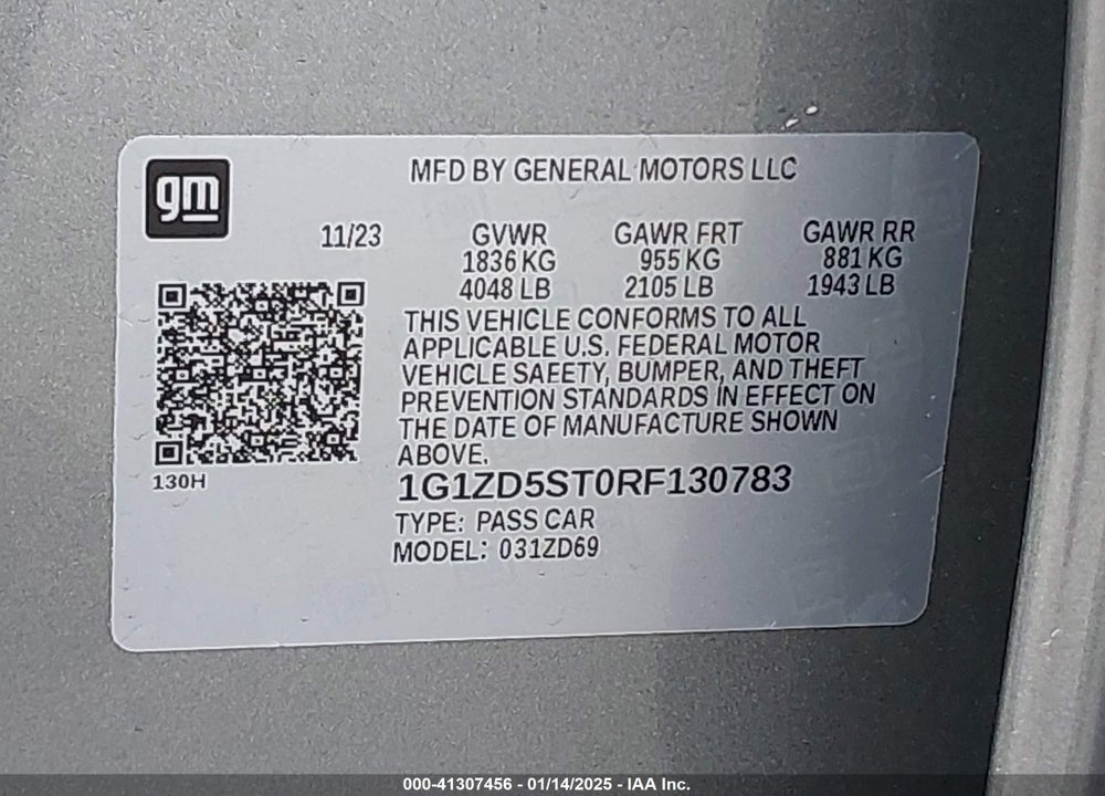 2024 CHEVROLET MALIBU FWD 1LT VIN: 1G1ZD5ST0RF130783