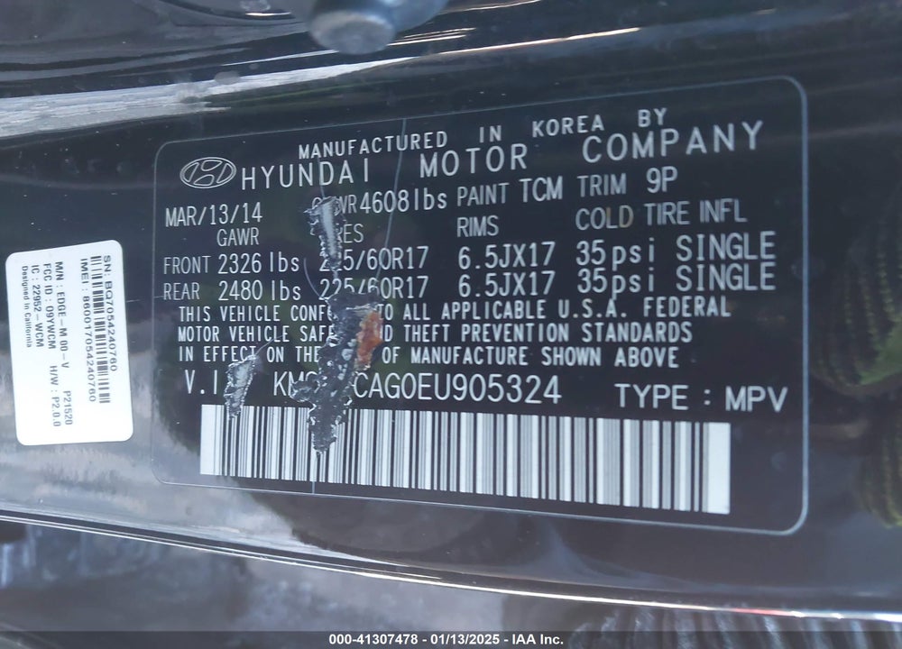 2014 HYUNDAI TUCSON VIN: KM8JUCAG0EU905324