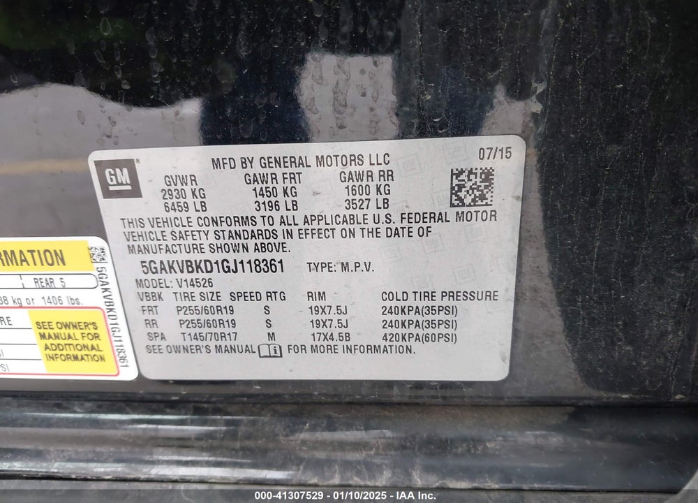 2016 BUICK ENCLAVE LEATHER VIN: 5GAKVBKD1GJ118361