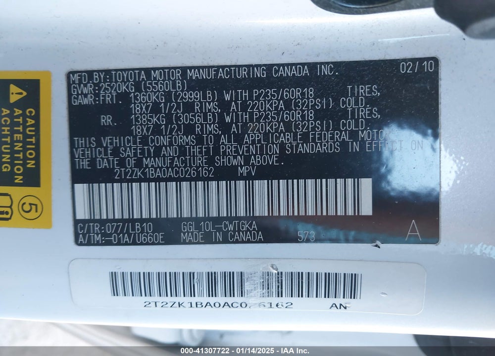 2010 LEXUS RX 350 VIN: 2T2ZK1BA0AC026162