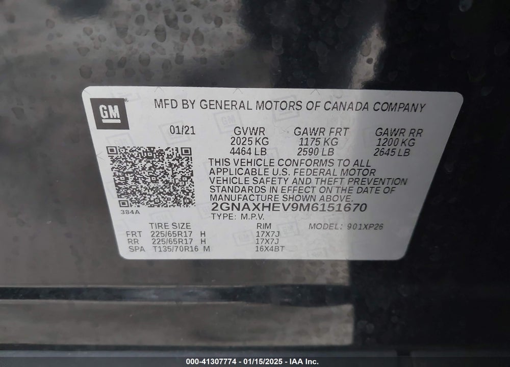 2021 CHEVROLET EQUINOX FWD LS VIN: 2GNAXHEV9M6151670