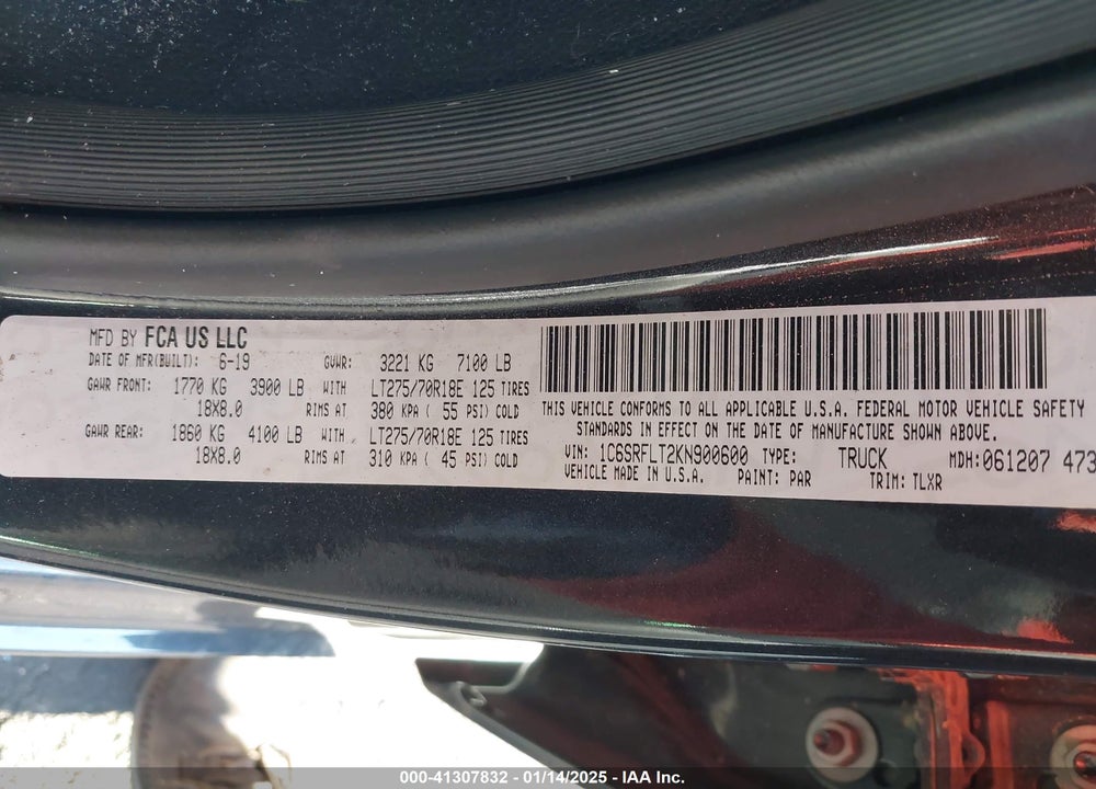 2019 RAM 1500 VIN: 1C6SRFLT2KN900600