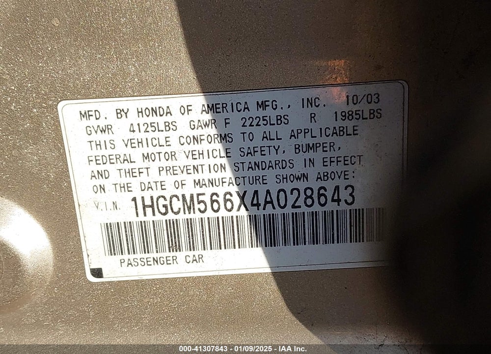2004 HONDA ACCORD 2.4 EX VIN: 1HGCM566X4A028643